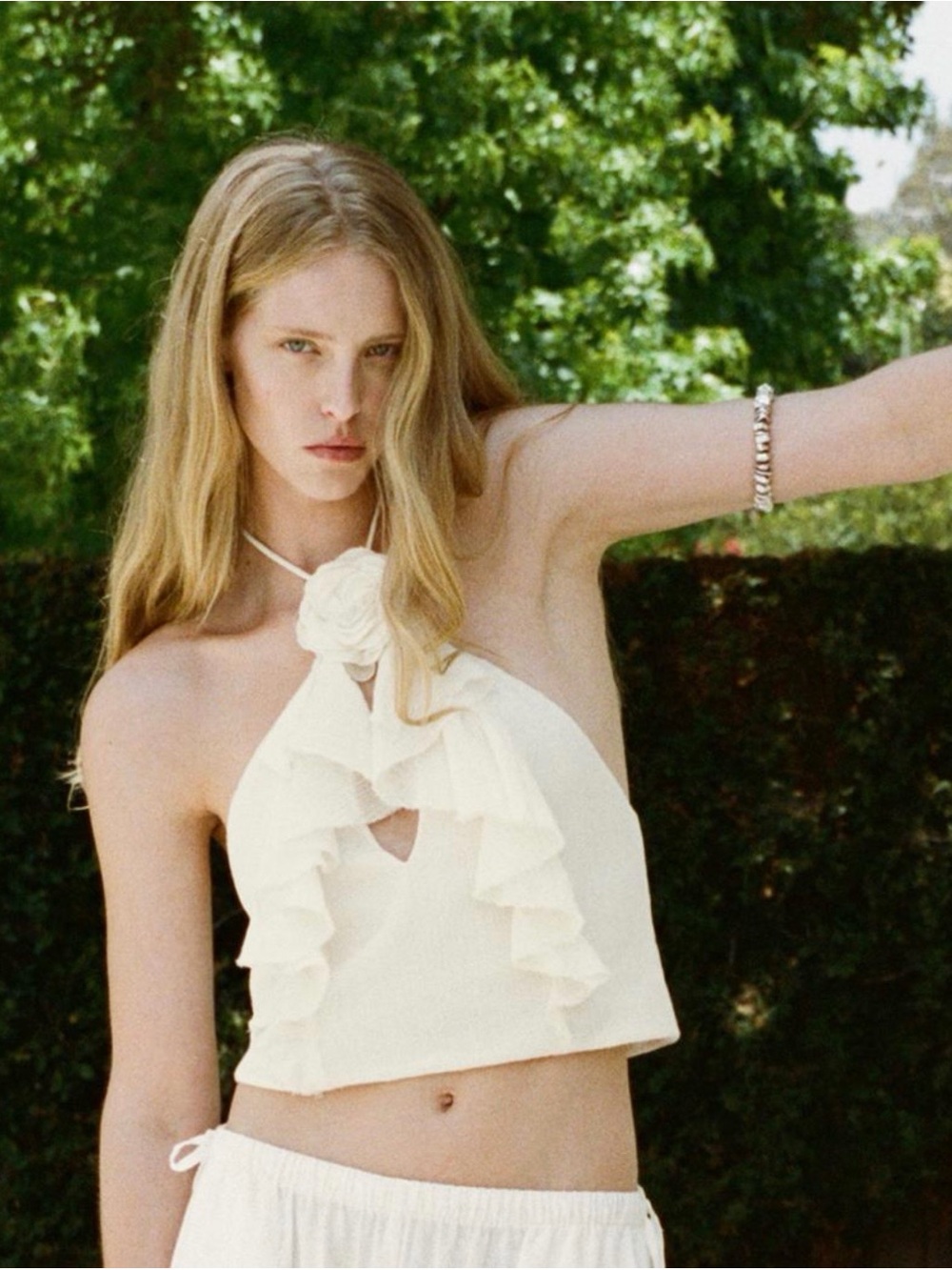 Zara Ivory Ruffle Halter Crop Top
